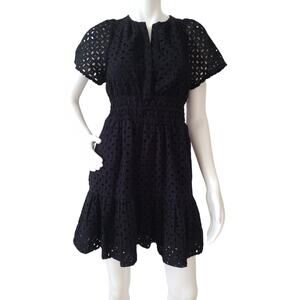 Anthropologie Eyelet Fit & Flare Dress – Black – Size XS